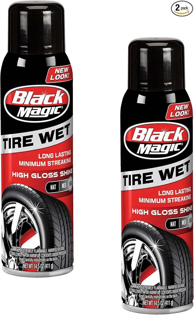 Black Magic 120270 Tire Wet Spray, Weather & Rinse-Resistant Formula that leaves Tires looking Wet, Black & Glossy in One Spray, 14.5 Fl. Oz. (Pack of 2)