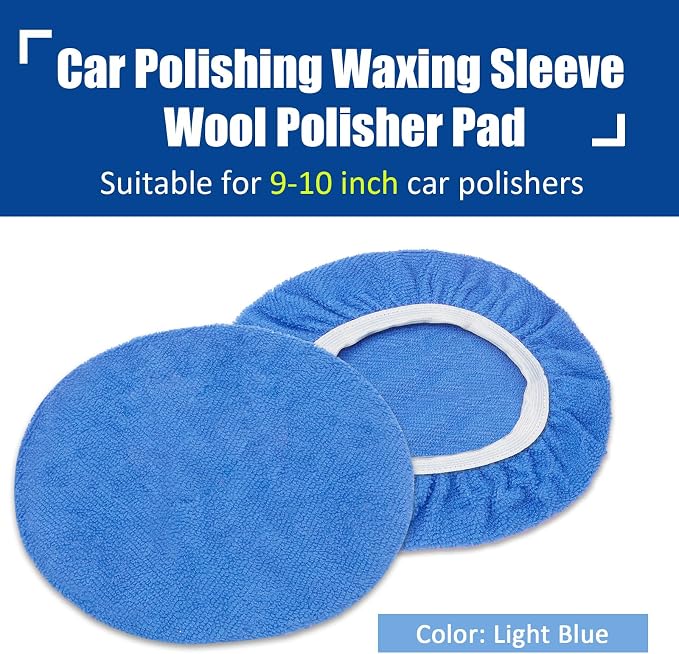 6 PCS Car Buffing Pads for 9-10 Inch Orbital Polisher, Microfiber Polishing Pad Buffer Polisher Bonnets, 9-10 Inch Polishing Pads Cover Waxing Pads for Car Detailing (Light Blue)