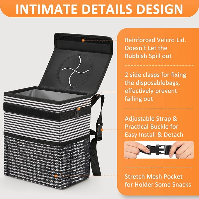 Vankor Car Trash Can for Car Cute, Bag Bin Hanging Waterproof Automotive Garbage Cans Leak Proof Vehicle Trash Can Stripe