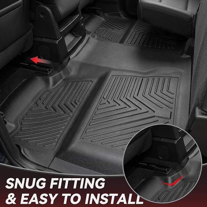 YITAMOTOR Floor Mats Compatible with 2014-2018 Silverado/Sierra 1500, 2015-2019 2500HD/3500HD Crew Cab, with 1st Row Bench Seat, All Weather TPE Custom Fit Silverado Floor Liners 1st & 2nd Row, Black