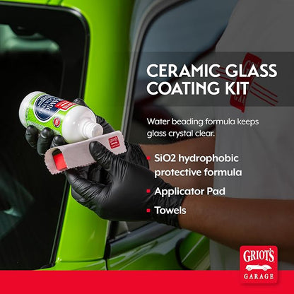 Griot's Garage Ceramic Glass Coating Kit for Cars, SiO2 Hydrophobic Sealant for Windshields and Auto Detailing, Includes Applicator Pad and Microfiber Towels, 10867