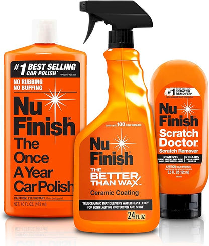 Nu Finish Exterior Detailing Kit - 3-Piece Professional Car Care System with Scratch Remover, Ceramic Coating & Polish, Gift for Auto Enthusiasts