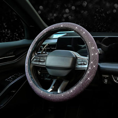 Valleycomfy Steering Wheel Cover for Women Bling Bling Crystal Diamond Sparkling Car SUV Wheel Protector Universal Fit 15 Inch Black with Pink Diamond