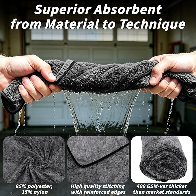 20 Pack Microfiber Towels for Cars, 24" x 16" Car Detailing Towels Dual Pile Quick Drying 400 GSM Microfiber Cleaning Cloths, Lint Free Scratch Free Car Drying Towels for Auto, Truck, SUV, RV & Boat