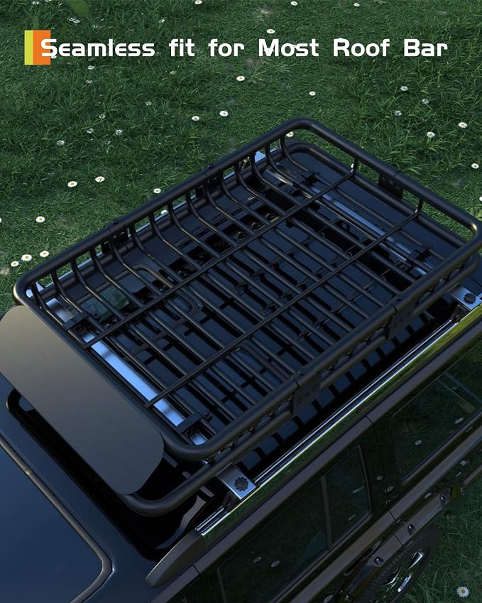 GarveeLife 64 in x 50 in Roof Rack Basket, 200 LBS Capacity Rooftop Cargo Carrier Basket with Extension Luggage Rack Heavy Duty for SUVs, Trucks, Vehicles