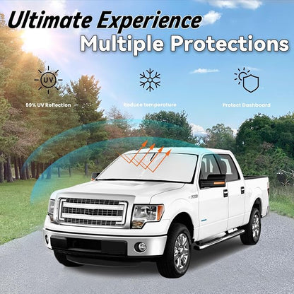 Windshield Sun Shade for Ford F-150 2015-2020, Car Front Window Sunshade with 240T Sun Visor Protector Blocks UV Rays Heat Sun Shield Accessories (Ford F150)
