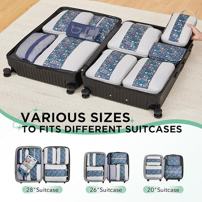 OlarHike 10-Pack Compression Packing Cubes for Travel Essentials,Compressible Expandable Storage Bags for Suitcase,Luggage Garment Bags for Travel,Handy Helper for Organizing Clothes(Dark Blue Floral)