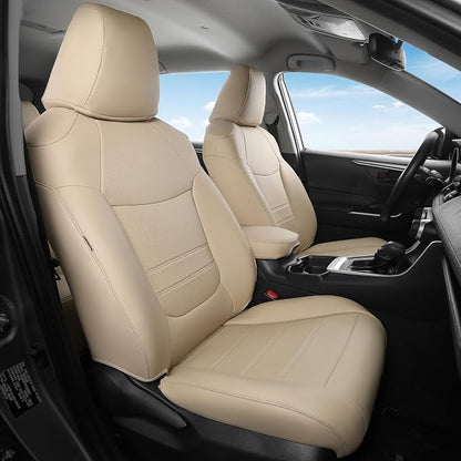 FREESOO RAV4 Seat Covers Full Set Custom Fit for Toyota Rav4(Only Hybrid) 2019 2020 2021 2022 2023 2024 2025 LE/XLE/XLE Premium/Limited, Faux Leather Car Seat Cover, Airbag Compatible, Beige