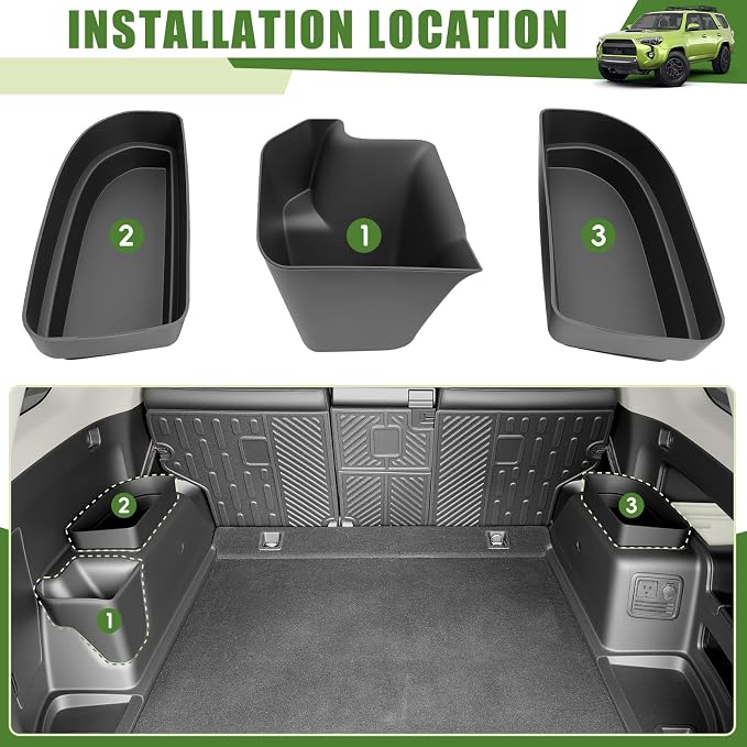 Trunk Organizer for 2010-2024 Toyota 4Runner 5-Seat 2nd Row(NOT Fit 7-Seat 3rd Row), Rear Trunk Storage Box Bin Cargo Tray for 10-24 4 Runner Interior Accessories(3Pcs Trunk Organizer)