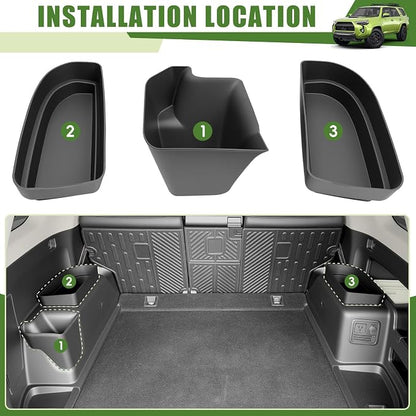 Trunk Organizer for 2010-2024 Toyota 4Runner 5-Seat 2nd Row(NOT Fit 7-Seat 3rd Row), Rear Trunk Storage Box Bin Cargo Tray for 10-24 4 Runner Interior Accessories(3Pcs Trunk Organizer)