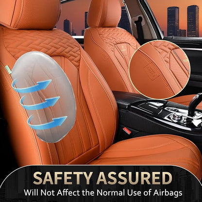 FLORICH Seat Covers, Leather Car Seat Covers Front Seats, Automotive Seat Covers Waterproof Car Seat Cushion Orange Seat Cover Protector Universal Fit for Most Cars Trucks SUVs