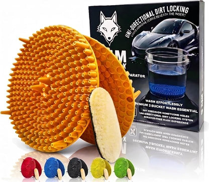 10.4" Heavy Duty Car Wash Bucket Insert (2-Pack) & Wash Mitt Kit - 10.6 oz Detailing Dirt Separator & Grit Trap, Scratch-Free Auto Wash, Fits 3.5 to 5 Gallon Buckets (Orange Kit)