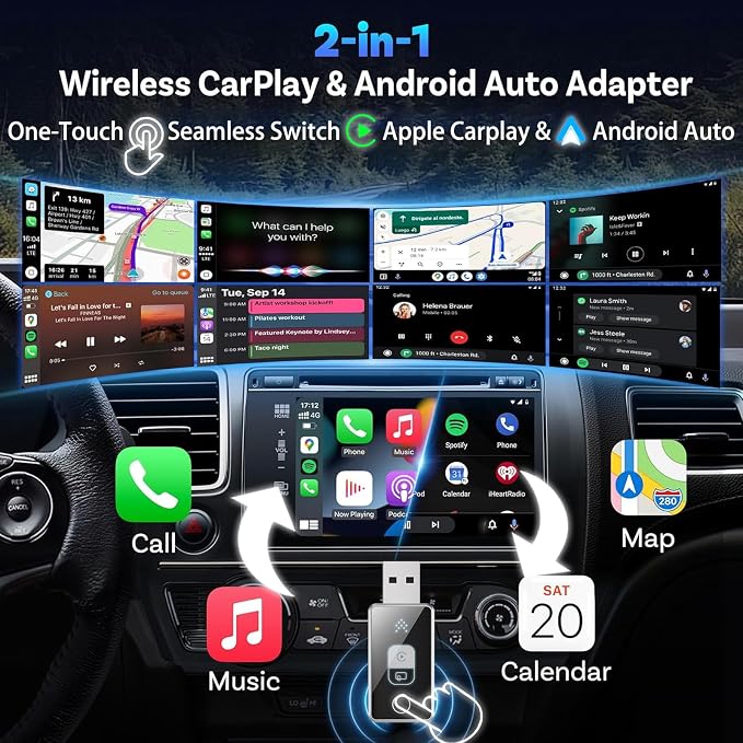 Wireless CarPlay Adapter for iPhone & Android Auto 2026 Upgrade 2-in-1, Wired to Wireless, One-Touch Switch, Fast & Stable Connection, Plug & Play, 5GHz WiFi & Bluetooth 5.3, iOS 10+ & Android 11+