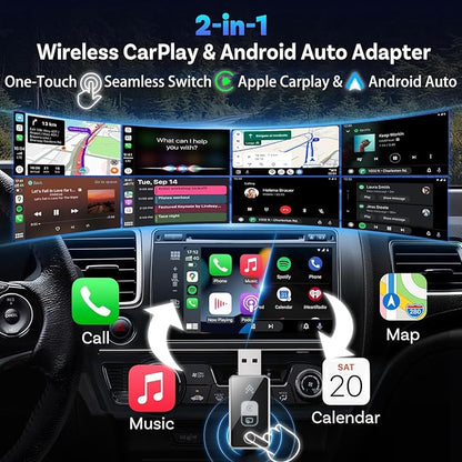 Wireless CarPlay Adapter for iPhone & Android Auto 2026 Upgrade 2-in-1, Wired to Wireless, One-Touch Switch, Fast & Stable Connection, Plug & Play, 5GHz WiFi & Bluetooth 5.3, iOS 10+ & Android 11+