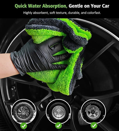 YeewayVeh Complete Drying Towel Set, 3-Pack Microfiber Towels (28"x36" & 16"x16" Drying & Waffle Weave), 1400 GSM Ultra Absorbent, Streak-Free Car Detailing Towels for Bulk Water, Final Polish & Glass