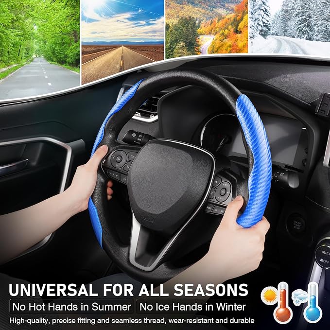 Cartist Steering Wheel Cover, Carbon Fiber Steering Wheel Cover, Car Steering Wheel Cover for Men/Women, Anti-Slip, Comfortable Grip, Durable, Universal for 99% Car Interior Accessories (Blue)
