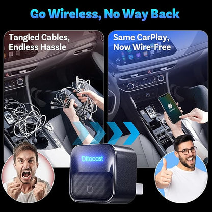 OTTOCAST Mini Core 2-in-1 Wireless CarPlay & Android Auto Adapter Mini Cube | With Smart Switch Button, 5S Auto-Connect, Dual Wi-Fi, Bluetooth 5.4, Plug & Play, for 98% Factory Wired Cars