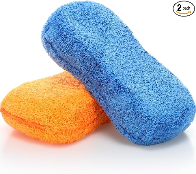 Tanlade 2 Pcs Large Car Wash Sponge for Cleaning, The Microfiber Sponges for Car Washing Supplies, Trucks and Motorcycles (Blue,Orange)