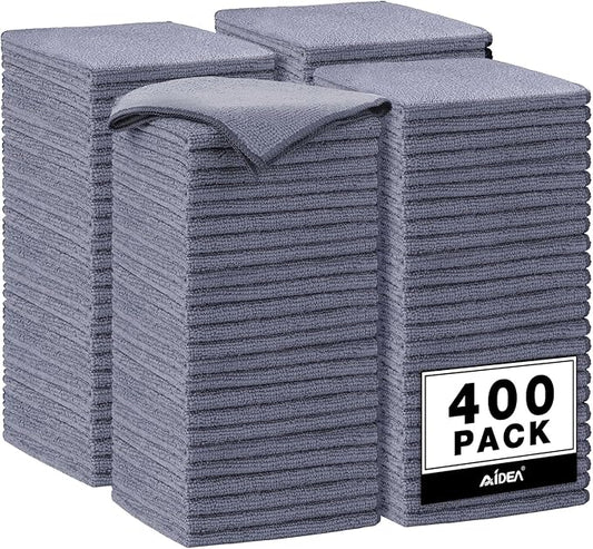 AIDEA Microfiber Cleaning Cloth Grey, 400PK, Microfiber Towels for Cars, Shop Towels Cleaning Rags, Premium Wash Cloths, Absorbent Towel for SUVs, House, Kitchen, Commercial, Cleaning Supplies 12×12"