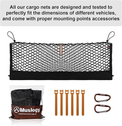 Muslogy Truck Bed Cargo Net Trunk Netting Compatible with 2022-2025 2026 Nissan Pathfinder Accessories, Pickup Cargo Organizer SUV Sedan Storage Net w/Heavy Duty Carabiners