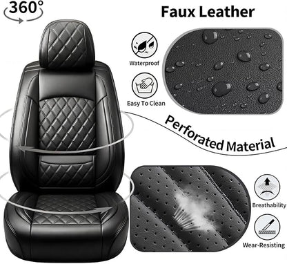 Car Seat Covers Compatible with Hyundai Venue 2020-2025 2026 - Full Set 5 Seats Luxury Leather All-Weather Seat Cushions & Protectors, Waterproof & Breathable, Airbag Compatible (Black)