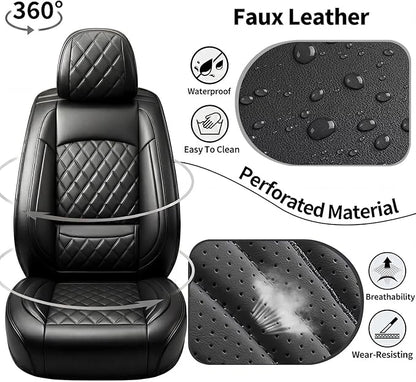 Car Seat Covers Compatible with Hyundai Palisade 2020-2026 - Waterproof & Breathable Luxury Leather All-Weather Seat Cushions Protectors, Airbag Compatible, Only 2 Front seat Covers (Black)