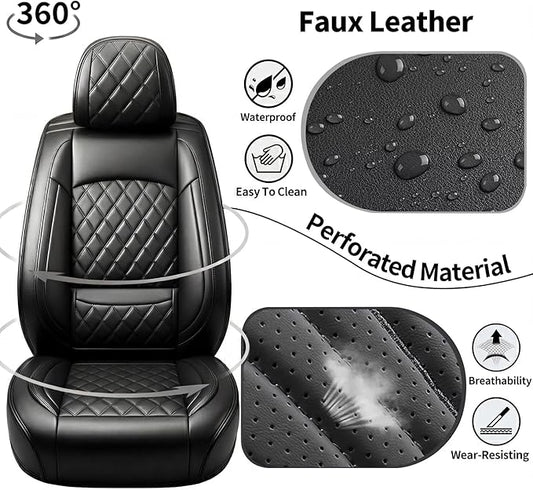 Car Seat Covers Compatible with Hyundai Palisade 2020-2026 - Waterproof & Breathable Luxury Leather All-Weather Seat Cushions Protectors, Airbag Compatible, Only 2 Front seat Covers (Black)