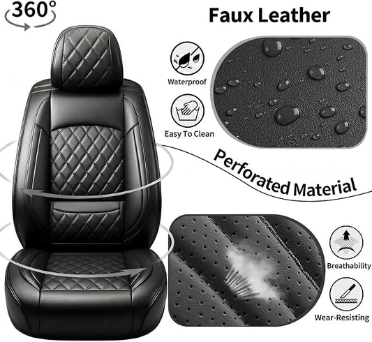 Car Seat Covers Compatible with Hyundai Santa Cruz 2022-2026 - Waterproof & Breathable Luxury Leather All-Weather Seat Cushions Protectors, Airbag Compatible, Only 2 Front seat Covers (Black)