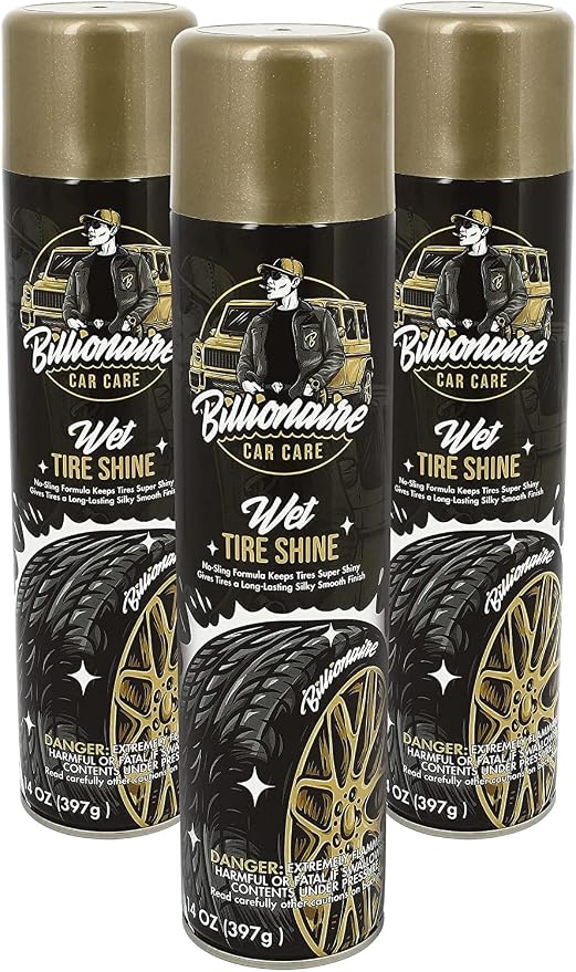 Billionaire Tire Shine - Wet tire Shine 3 Pack Can 14 oz No Sling Formula Long-Lasting Silky Smooth Finish - Spraying Maximum Protection Fast Dry - Car Detailing