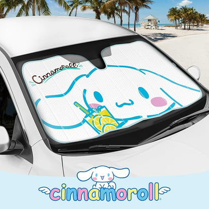 Carbella Cinnamoroll Car Windshield Sun Shade, Official Sanrio Accordion Style Sunshade for Car Window, Cute Kawaii Car Sun Shade Windshield, Cinnamoroll Car Accessories for Women (Lemon Chill)