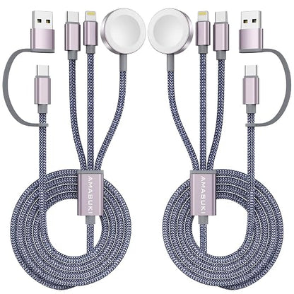 2Pack Travel Essentials,3 in 2 USB C Cable for Apple Watch Charger,iPhone Charger,Multi Charging Cable,Cruise Vacation Camping Essentials for iWatch Series 11-2/Ultra,iPhone 17-12,Car,Grey-6FT