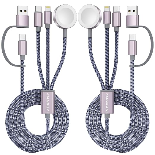 2Pack Travel Essentials,3 in 2 USB C Cable for Apple Watch Charger,iPhone Charger,Multi Charging Cable,Cruise Vacation Camping Essentials for iWatch Series 11-2/Ultra,iPhone 17-12,Car,Grey-6FT