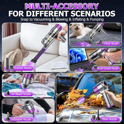 EYYA Handheld Car Vacuum Cleaner Cordless, 16000PA Powerful Hand Held Vacuum Cordless Rechargeable, 4-in-1 Portable Mini Vacuum & Air Duster with Multi-Nozzles and LED Light for Car Home Office