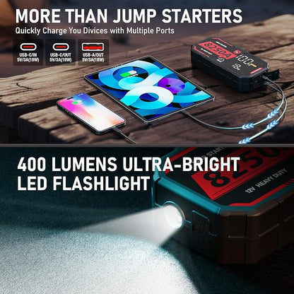 8250A Jump Starter Heavy Duty Jumper Starter Portable Battery Pack (Up to 10L Gas / 6.7L Diesel), 12V Auto Car Truck Battery Booster Jump Box with Power Bank, 48-Months Stand-by Time
