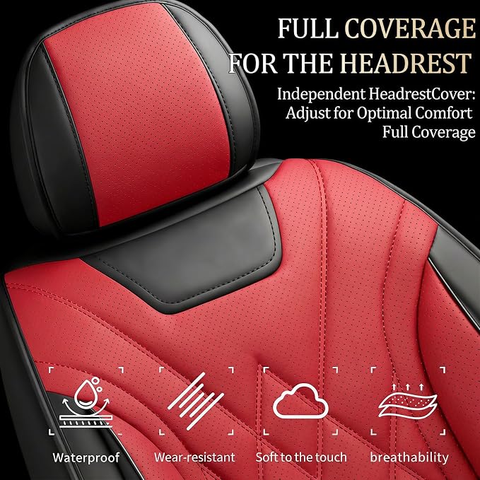 Car Seat Covers Compatible with Hyundai Kona 2018-2025 2026 Waterproof & Breathable Luxury Leather All-Weather Seat Cushions Protectors, Airbag Compatible, Only 2 Front seat Covers (Red)