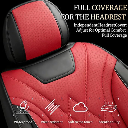 Car Seat Covers Compatible with Hyundai Kona 2018-2025 2026 Waterproof & Breathable Luxury Leather All-Weather Seat Cushions Protectors, Airbag Compatible, Only 2 Front seat Covers (Red)