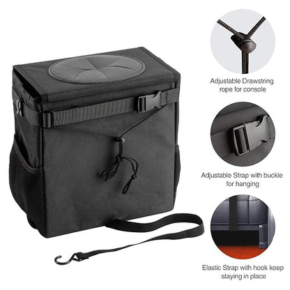 Ryhpez Car Trash Can with Lid - Hanging Trash Bin Garbage Can for Car SUV, Leak-Proof Collapsible Automotive Truck Organizer Road Trip Essentials(3.2 Gallon/12L)