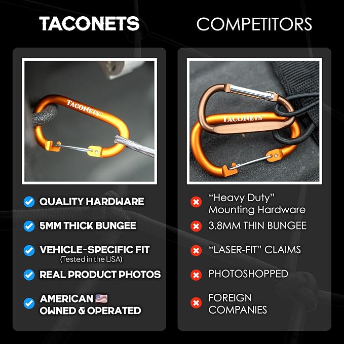 TacoNets Envelope Cargo Net for GMC Sierra & Chevy Silverado - Fits 2013-Current - Upgraded 5mm Bungee - Integrated Storage Bag - Heavy Duty Carabiners - Designed in USA