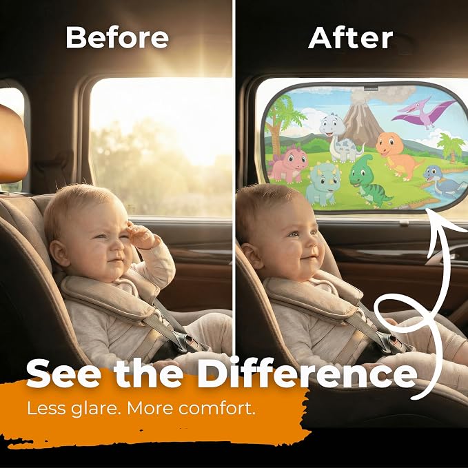 CARAMAZ Car Window Shade for Baby with Certified UV-Protection 2 Pack - 20"x12"