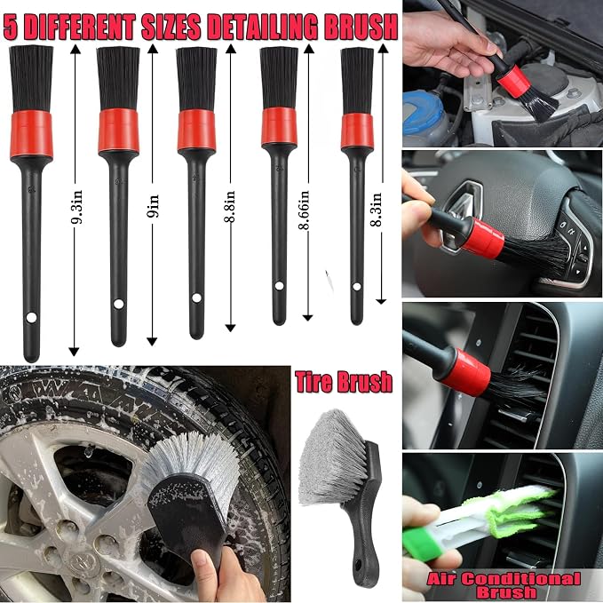 62'' Car Wash Brush with Long Handle, Car Wash Kit with Tire Brush, Tower, Window Squeegee, Chenille Microfiber,Car Detailing Brushes, Car Cleaning Brush Kit Supplies for Car, Truck, SUV, RV