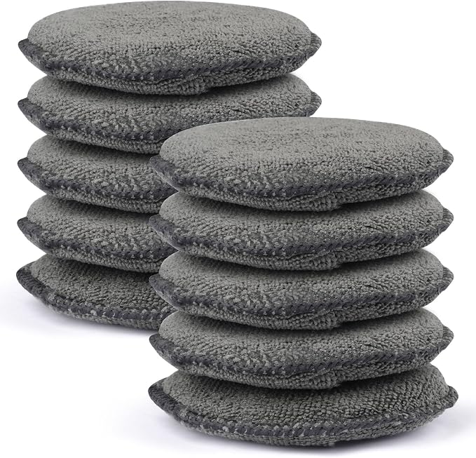 10 Pack Wax Applicator Pads, Microfiber Applicator Pad with Finger Pocket, Foam Car Wax Applicator Pad for Car Cleaning and Polishing (Gray)