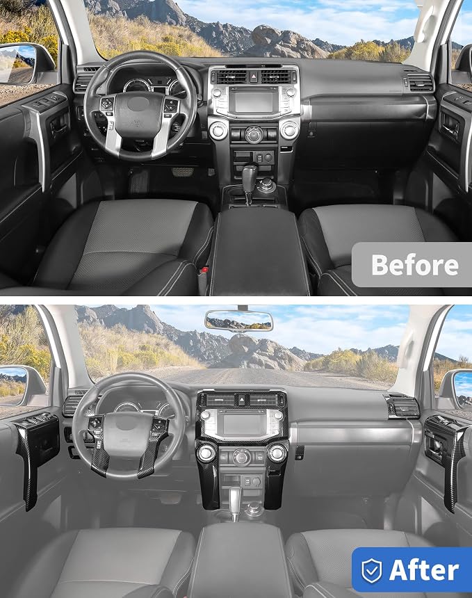 for 4Runner 2010-2019 Carbon Fiber Black Whole Set Interior Panel Cover Trim Kit, Center Console Gear Shift Dashboard Panel Cover Trim for Toyota 4runner Interior Accessories