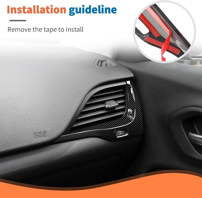 JeCar 9pcs Set Black Carbon Fiber Interior Trim Kit for 2014-2018 Jeep Cherokee Interior Accessories