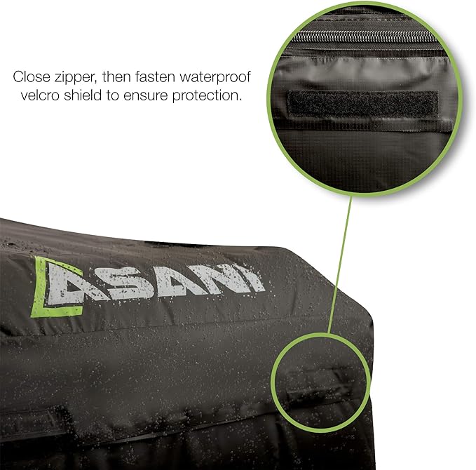 Asani Waterproof Car Roof Top Cargo Carrier Bag with 8 Heavy-Duty Straps and Buckles | Weatherproof Luggage Roofbag for Rooftop Racks | Car Topper Bag for Sedan, SUV, Vans & More (15 Cubic Feet)