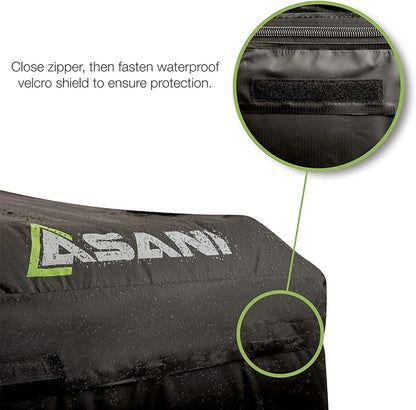 Asani Waterproof Car Roof Top Cargo Carrier Bag with 8 Heavy-Duty Straps and Buckles | Weatherproof Luggage Roofbag for Rooftop Racks | Car Topper Bag for Sedan, SUV, Vans & More (15 Cubic Feet)