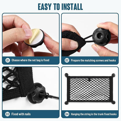 TOBWOLF 2PCS 25x45cm/9.8x17.7in Cargo Storage Net with Mounting Screws, Elastic Storage Mesh Pocket Netting, Built-in Hooks Automotive Cargo Netting Storage Pouch for Trunk, RV, Boats, Campers