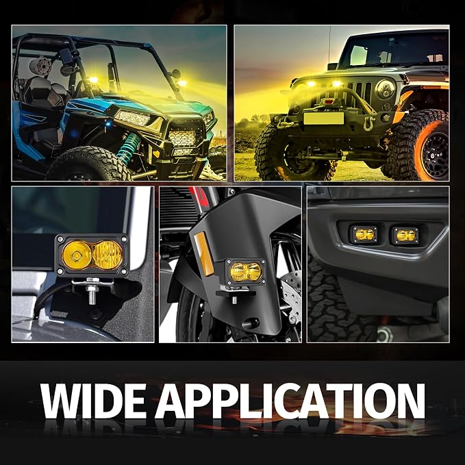 LED Pods Amber, 2Pcs 40W 3 Inch Driving Light Yellow Off Road Light LED Bumper Lights Super Bright LED Work Light Cube Waterproof Combo Fog Light for Truck ATV UTV SUV Motorcycle Boat