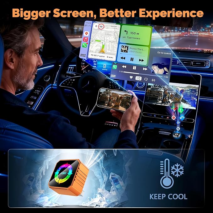 2026 4-in-1 Wireless CarPlay & Android Auto Adapter, AirPlay MirrorLink Screen Mirroring Dongle, 5.8G WiFi BT 5.3, USB/C Plug & Play for OEM Wired Cars (Orange) (Orange)