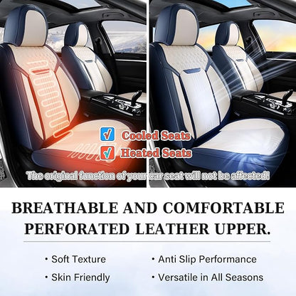 Coverado Car Seat Covers Full Set, Luxury Leather Seat Covers for Cars, Front and Back Seat Covers, Waterproof Car Seat Protector Car Seat Cushion Universal Fit Most Cars,Blue&White