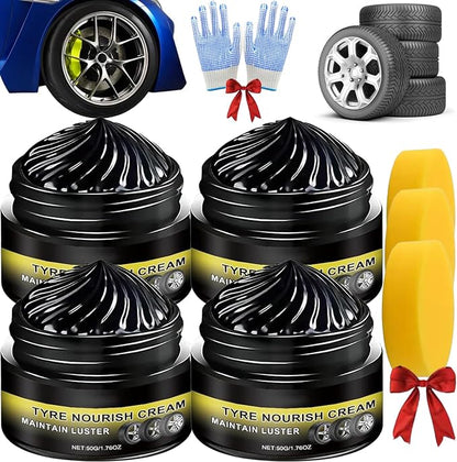 Tyre Nourish Cream, Powerful Wheel Cleaning Refurbish Wax, Tire Nourish Wax Cream, Tire Waxs, Car Tires & Plastic Trim Renewal Paste - Restores Shine, for Car Trucks Motorcycles Tires (4 Pcs)